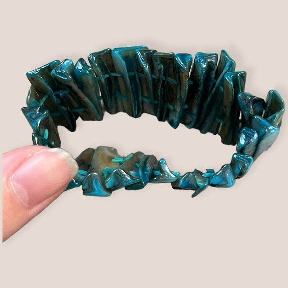 Vintage Turquoise Color Stone Style Bohemian Indie Western Elastic Cuff Bracelet - Picture 3 of 3